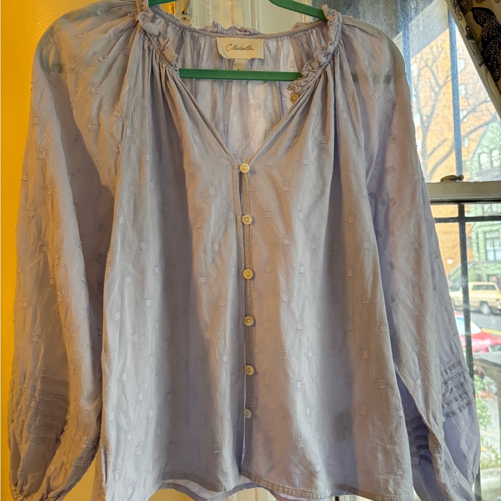 Balloon Sleeve Light Blue Blouse